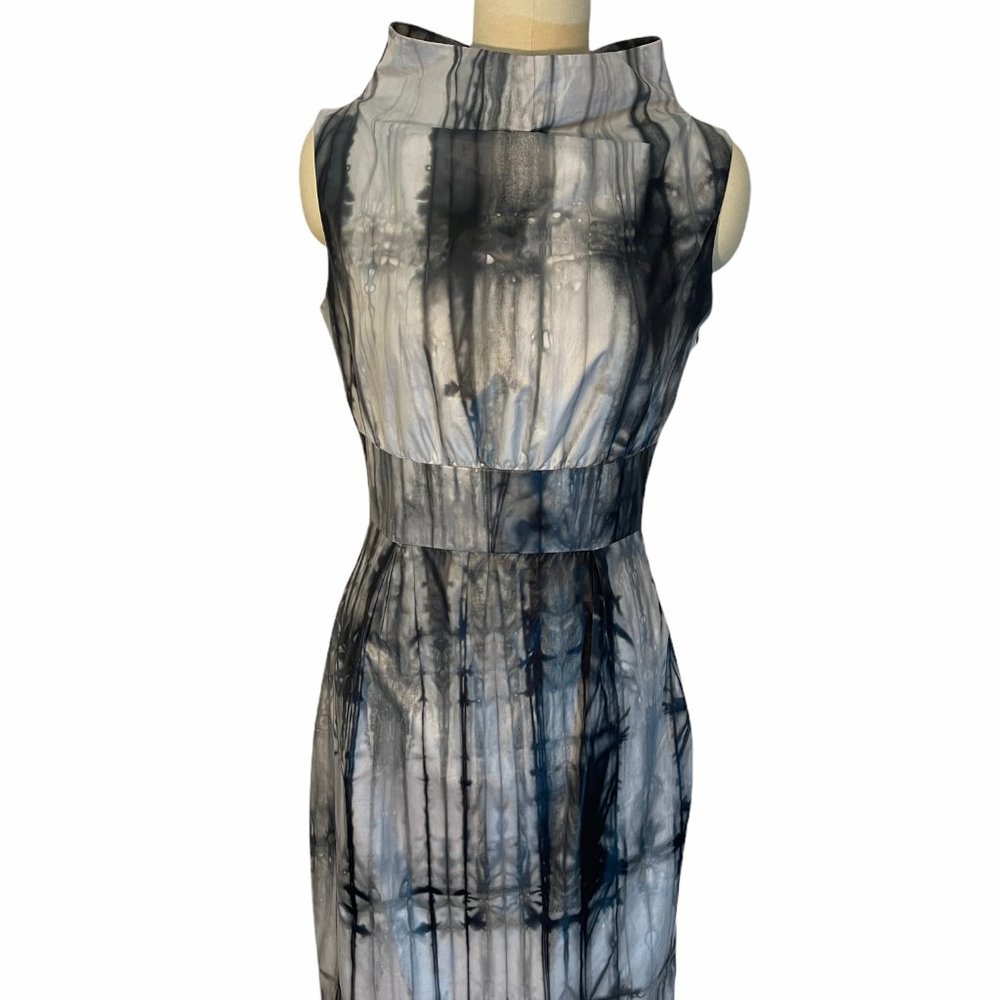 Obakki Canada Tie Dye Sheath Dress Black Gray Sleeveless Ethical sz 2 $280 EUC!